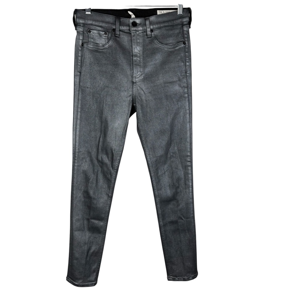 Rag & Bone Women’s 29 High Waisted Rise Skinny Ankle Jeans Sleek Shiny Metallic